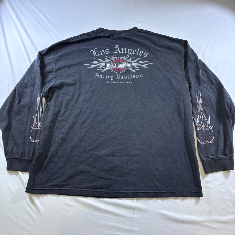 Harley-Davidson Los Angeles T-Shirt Mens 2XL Black Long Sleeve VTG Y2K Biker